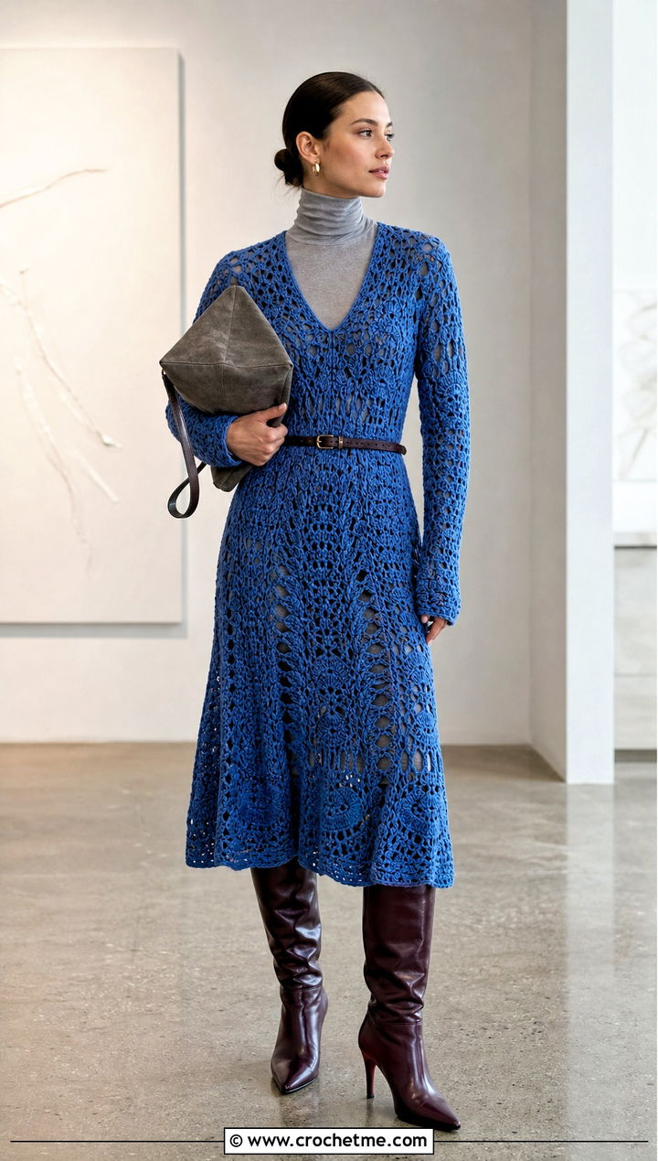 Alanui Long Sleeve Crochet Dress With Knee High Boots - 15 Alanui Crochet Dress outfit ideas
