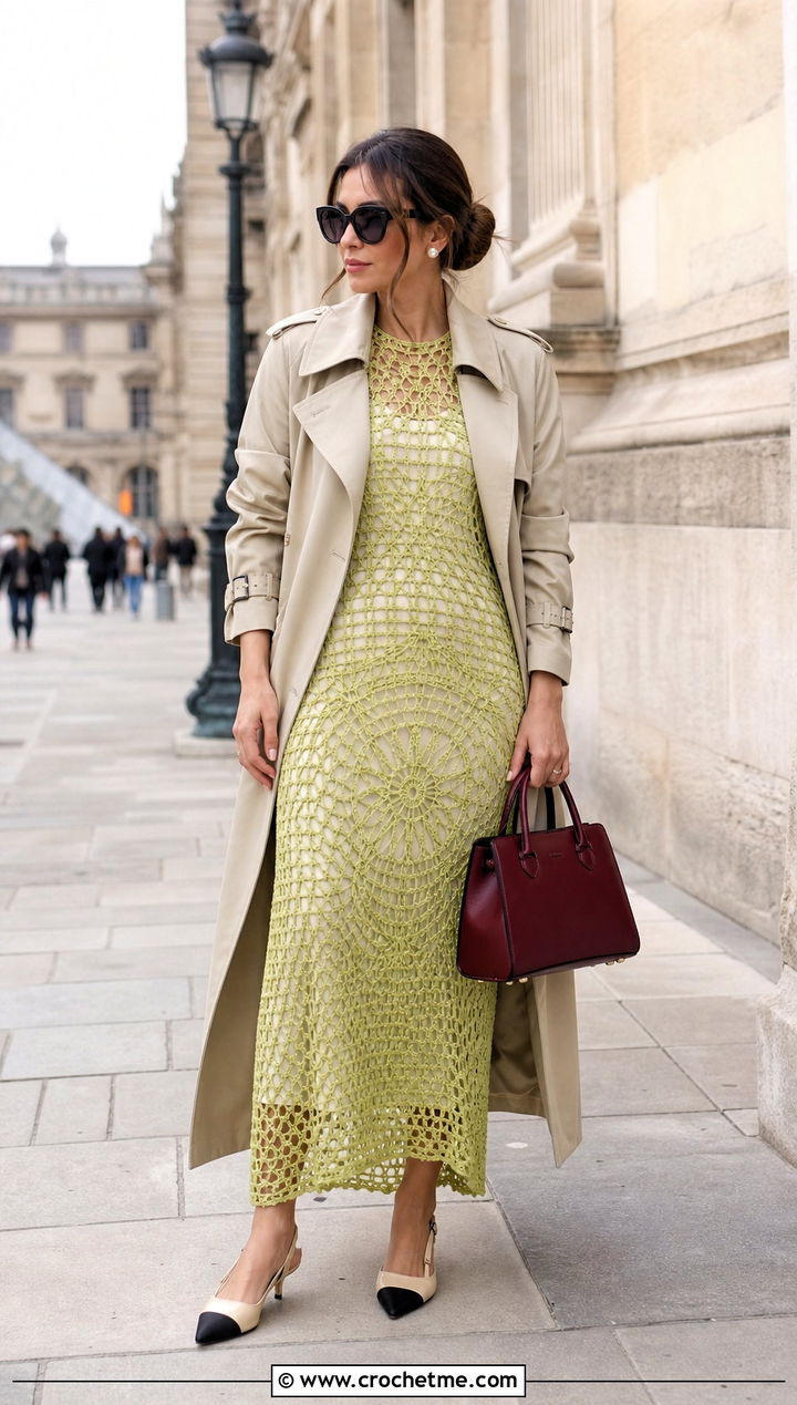 Alanui Open Knit Crochet Dress With Trench Coat - 15 Alanui Crochet Dress outfit ideas