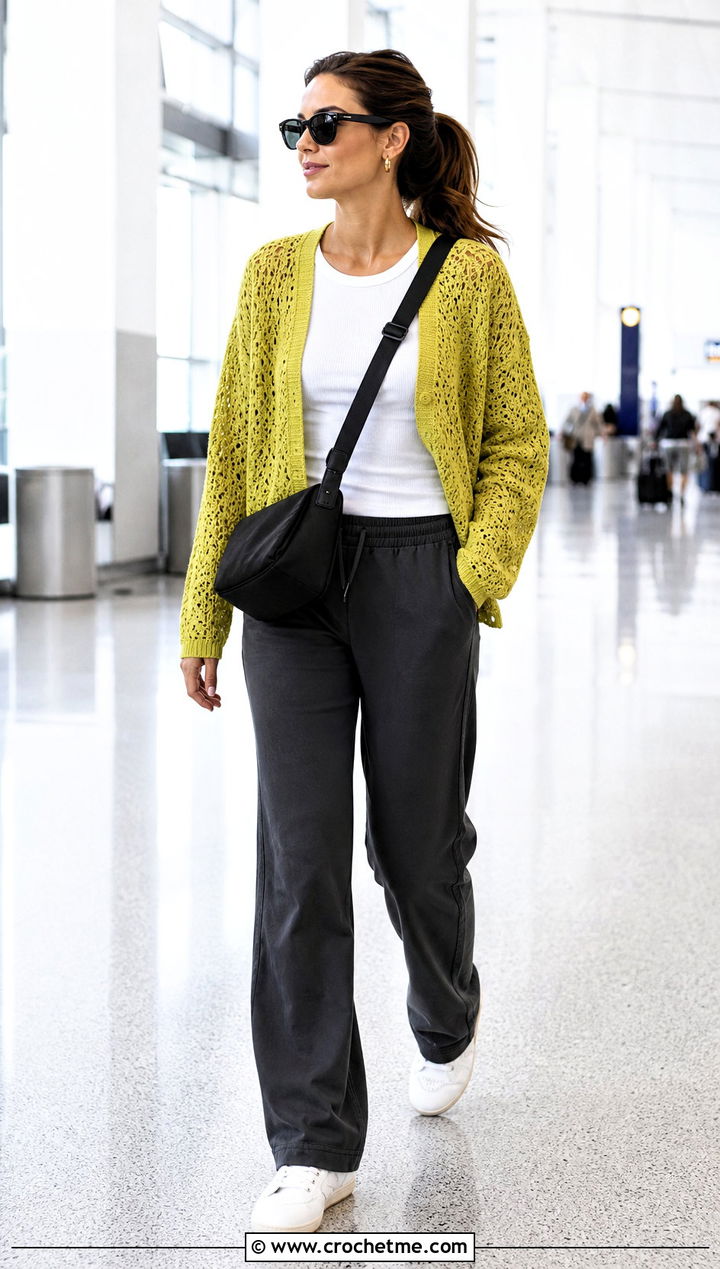 Alice Olivia Open Stitch Crochet Cardigan With Track Pants - 15 alice and olivia crochet cardigan outfit ideas