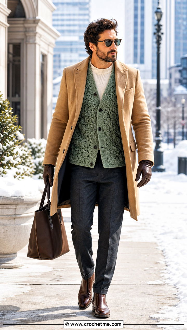 Alpaca Blend Hexagon Crochet Cardigan With Open Overcoat - 35 men hexagon crochet cardigan outfit ideas
