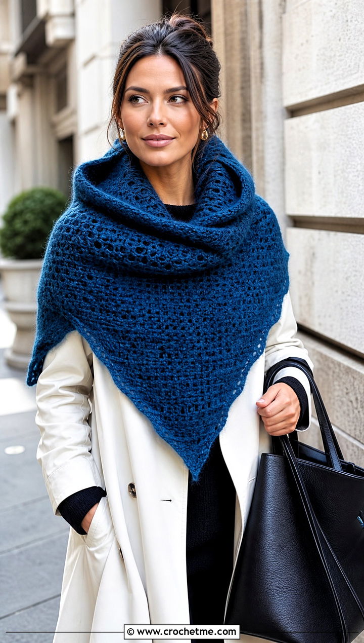 Alpaca Blend Hooded Triangle Crochet Shawl With Trench Coat - 25 Hooded Triangle Crochet Shawl outfit ideas