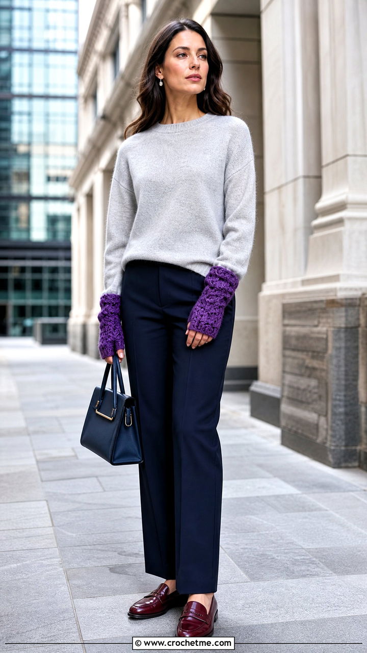 Alpaca Crochet Fingerless Gloves With Cashmere Sweater - 35 easy crochet fingerless gloves outfit ideas