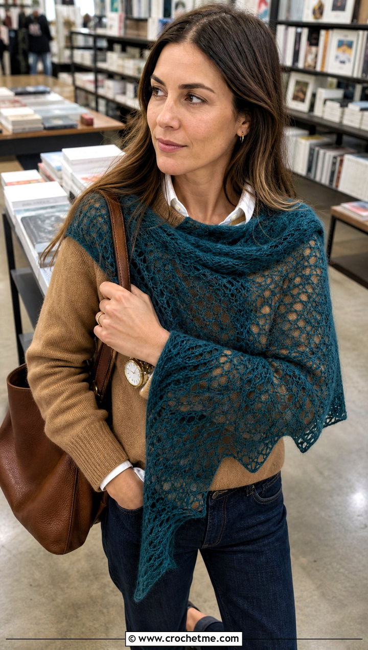 Alpaca Mesh Triangle Shawl With Elevated Casual Outfit - 30 Crochet Mesh Triangle Shawl outfit ideas