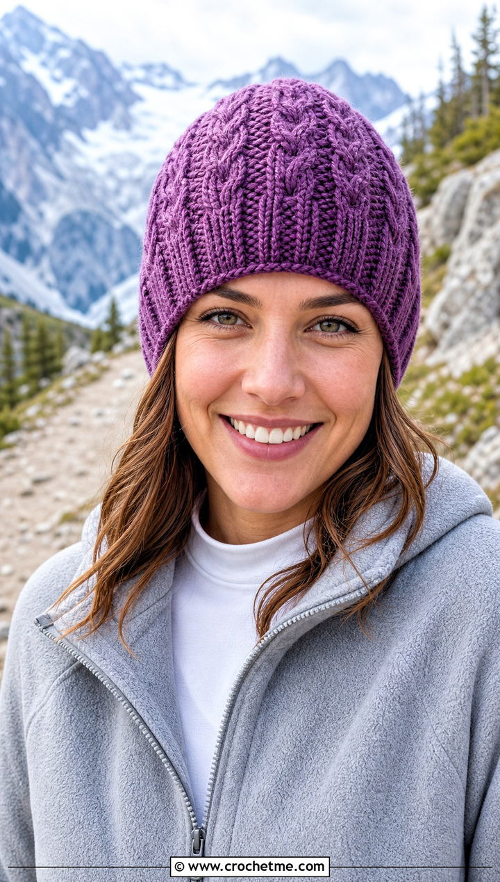 Alpine Cable Toque With Fleece Jacket - 25 Crochet Cable Stitch Hat outfit ideas