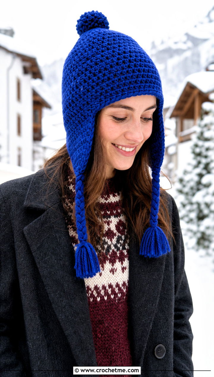 Alpine Crochet Flap Hat With Fair Isle Sweater - 30 crochet flap hat outfit ideas