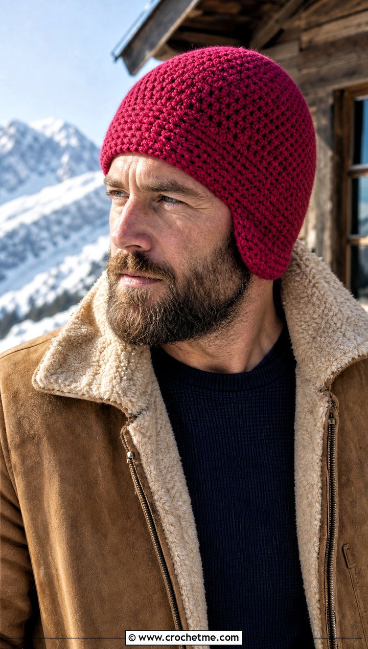 Alpine Crochet Toque With Shearling Jacket - 25 crocheted mens hats outfit ideas