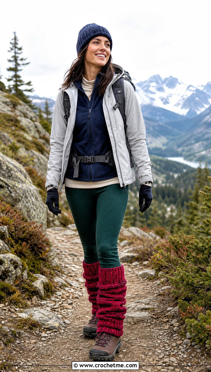 Alpine Slouchy Crochet Leg Warmers With Hiking Boots - 25 Slouchy Crochet Leg Warmers outfit ideas