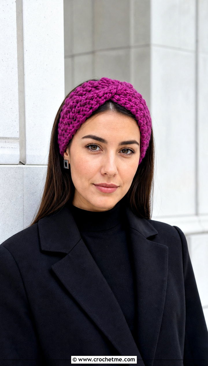 Alpine Stitch Bulky Yarn Crochet Headband With Monochrome Outfit - 25 bulky yarn crochet headband outfit ideas