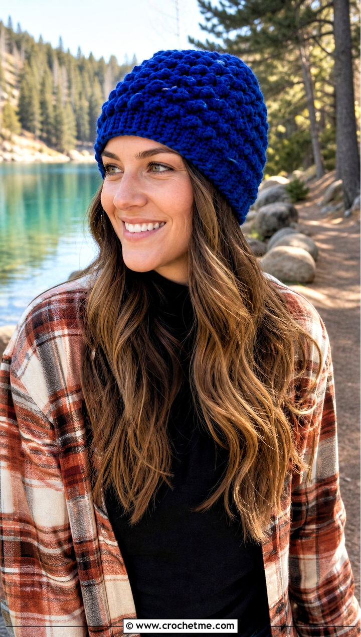 Alpine Stitch Crochet Beanie With Flannel Shirt - 25 lakeside crochet beanie outfit ideas