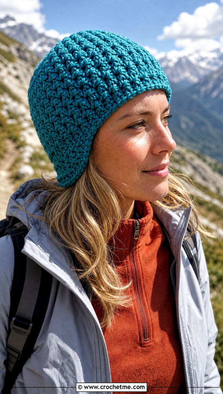 Alpine Stitch Crochet Beanie With Fleece And Hiking Pants - 25 Fast Crochet Beanie outfit ideas