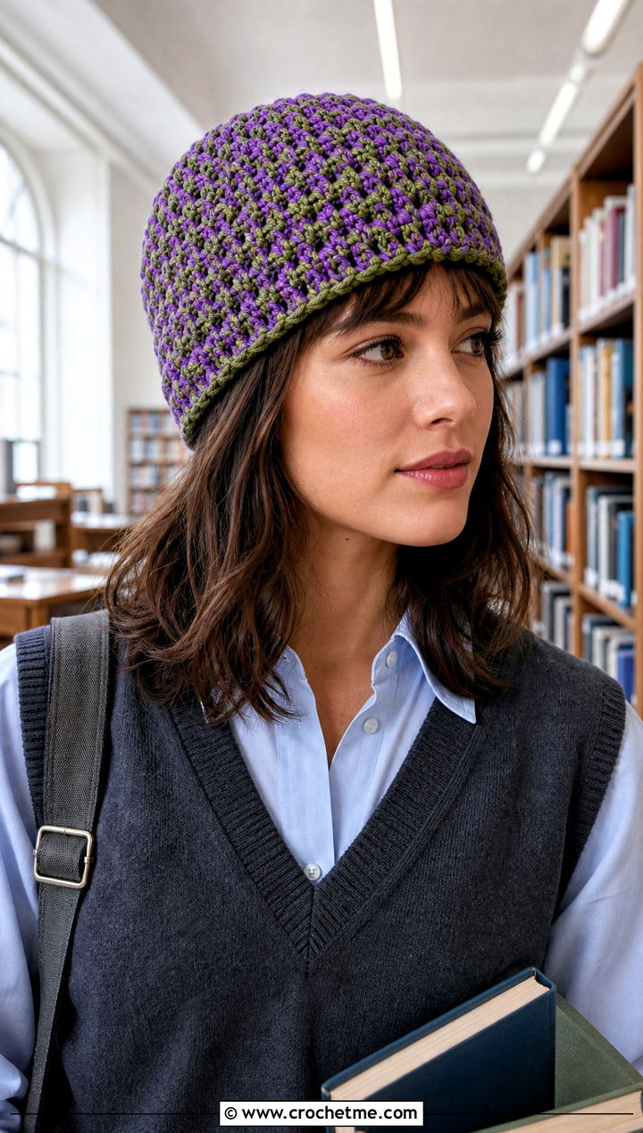 Alpine Stitch Crochet Beanie With Shirt And Sweater Vest - 30 two color crochet beanie outfit ideas