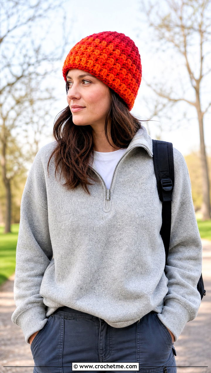 Alpine Stitch Crochet Beanie With Sweater And Cargo Pants - 15 Crochet Textured Beanie outfit ideas