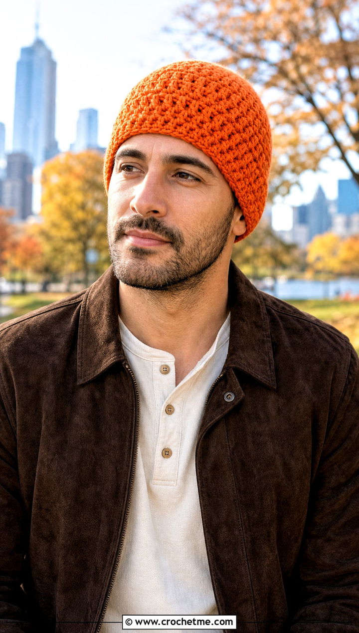 Alpine Stitch Crochet Chemo Cap With Suede Jacket - 25 Crochet Chemo Caps For Men outfit ideas