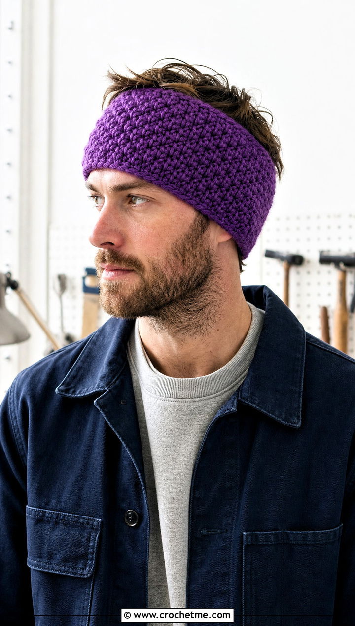 Alpine Stitch Crochet Ear Warmer With Chore Coat - 15 mens crochet ear warmer outfit ideas
