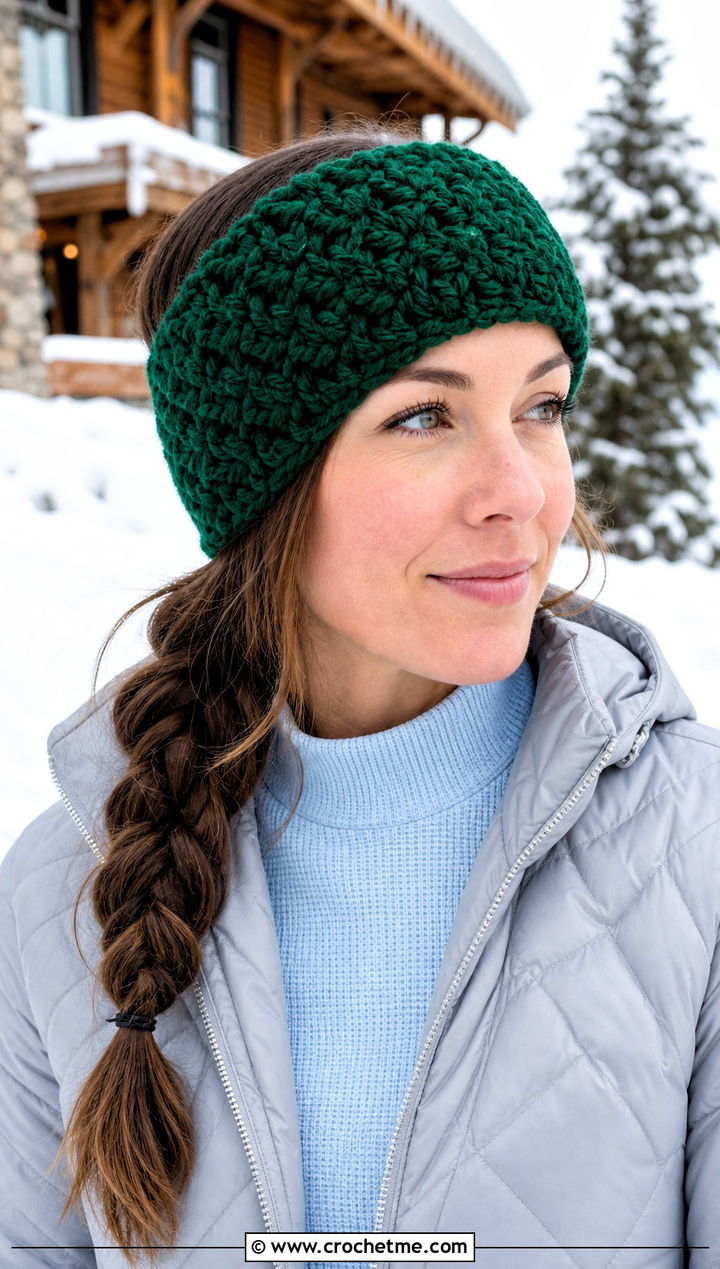 Alpine Stitch Crochet Ear Warmer With Ski Lodge Outfit - 25 Quick Crochet Ear Warmer outfit ideas