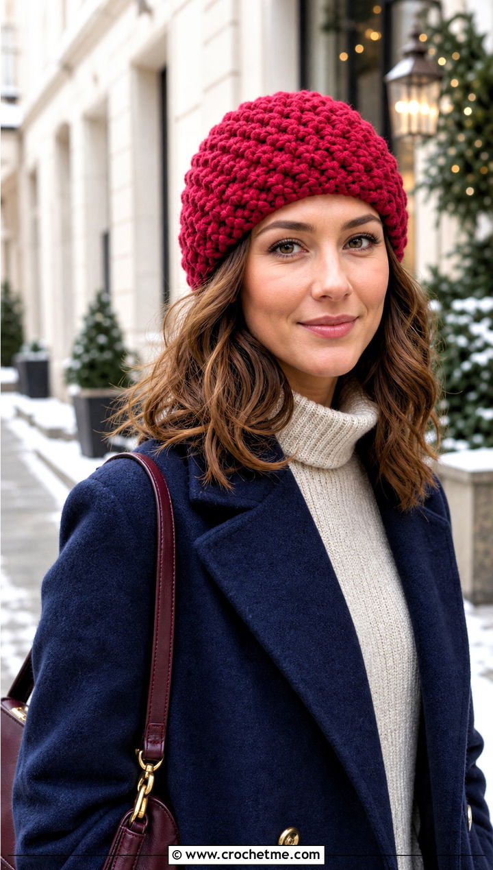 Alpine Stitch Hat With Sweater Dress And Knee High Boots - 30 crochet stitch hat outfit ideas