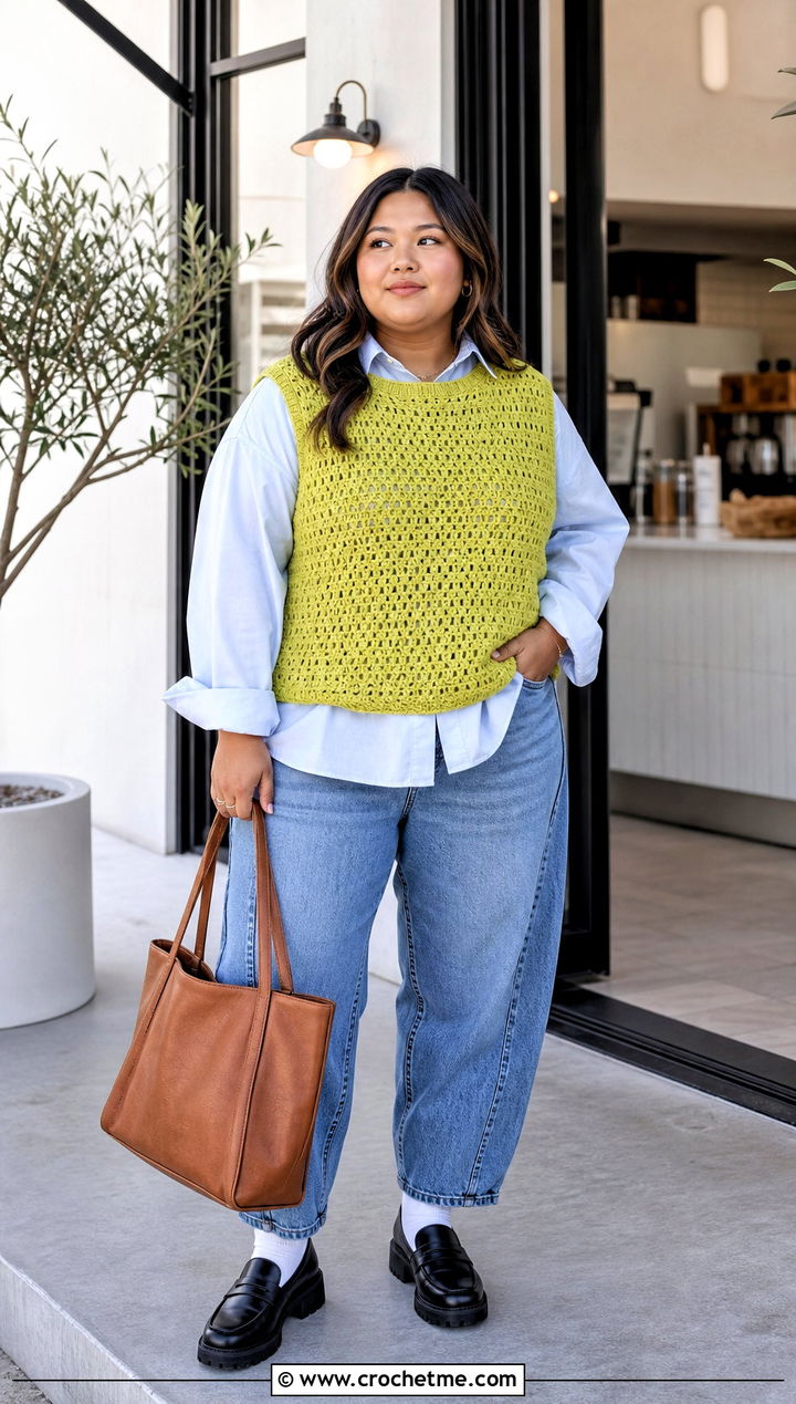 American Eagle Crochet Sweater Vest With Button Down Shirt And Barrel Jeans - 15 american eagle crochet sweater outfit ideas