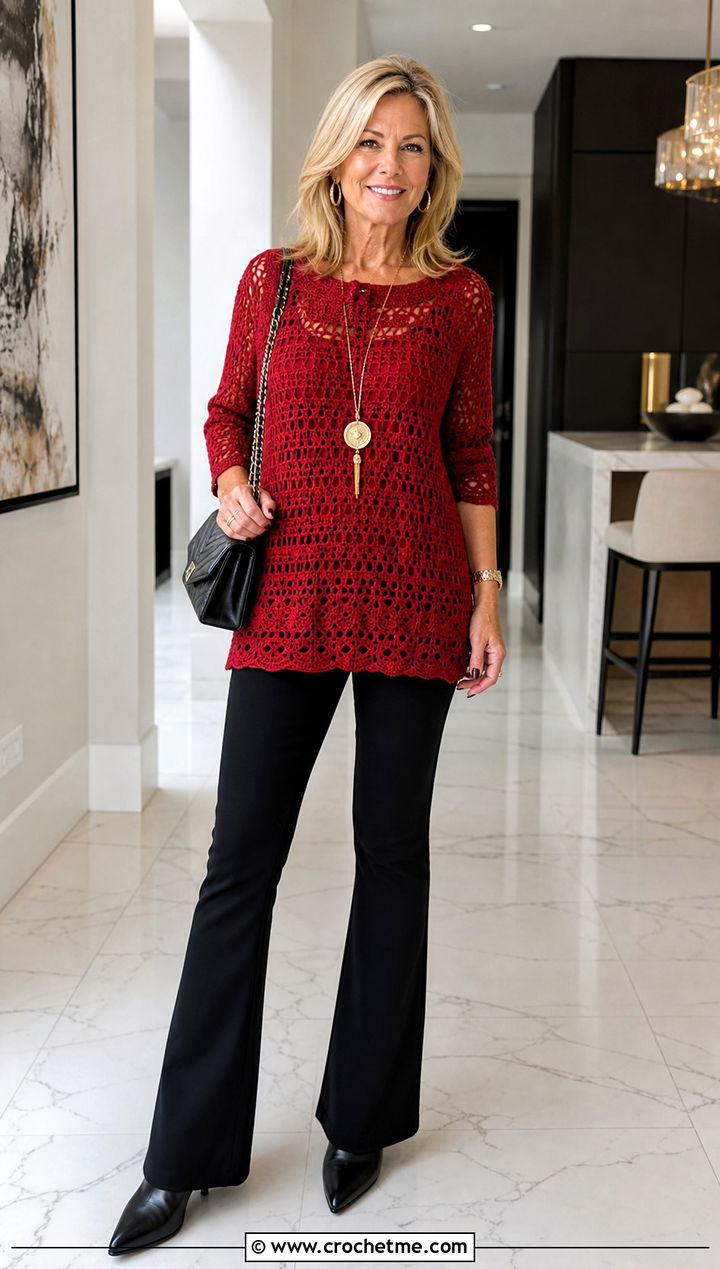 American Eagle Crochet Tunic Sweater With Slim Flare Pants - 15 american eagle crochet sweater outfit ideas