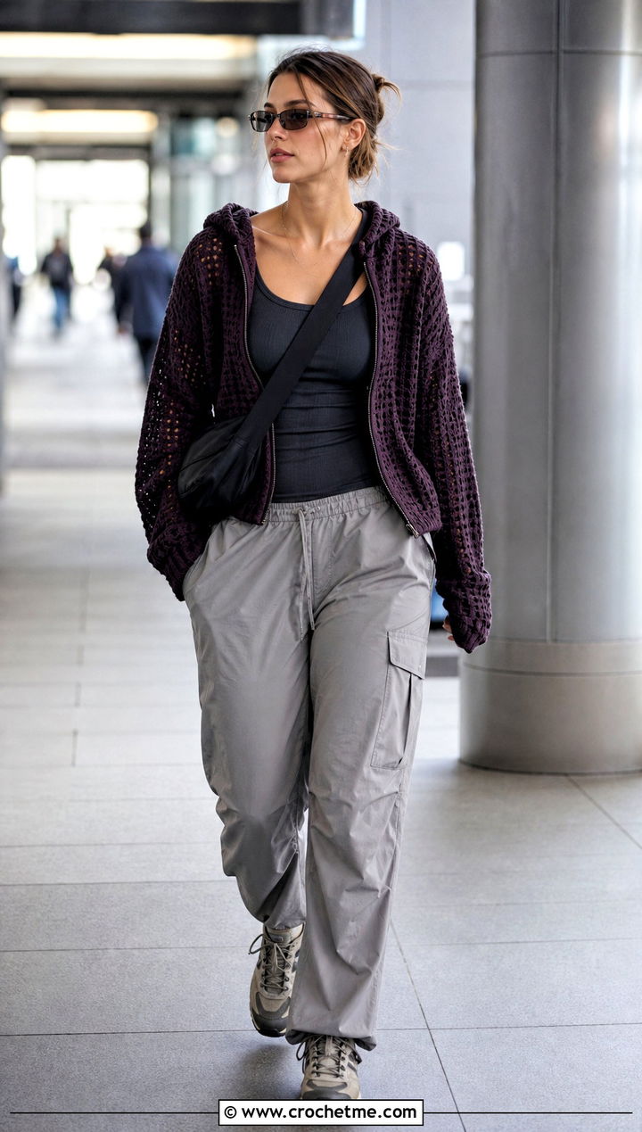 American Eagle Hooded Crochet Sweater With Cargo Pants - 15 american eagle crochet sweater outfit ideas