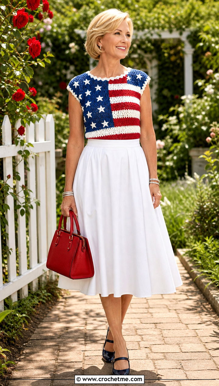 American Flag Cap Sleeve Crochet Top With A Line Skirt - 25 american flag crochet top outfit ideas