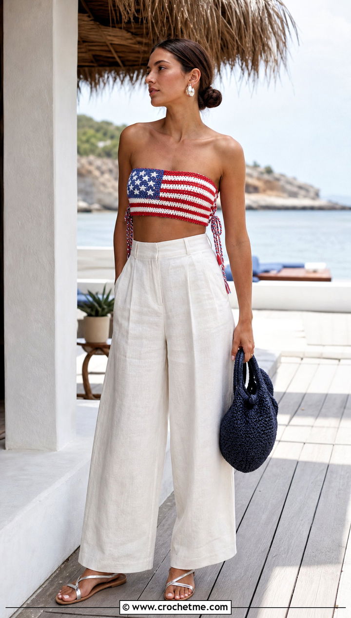 American Flag Crochet Bandeau Top With Linen Trousers - 25 american flag crochet top outfit ideas