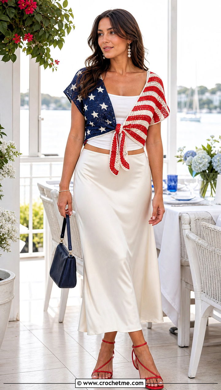 American Flag Tie Front Crochet Top With Slip Skirt - 25 american flag crochet top outfit ideas