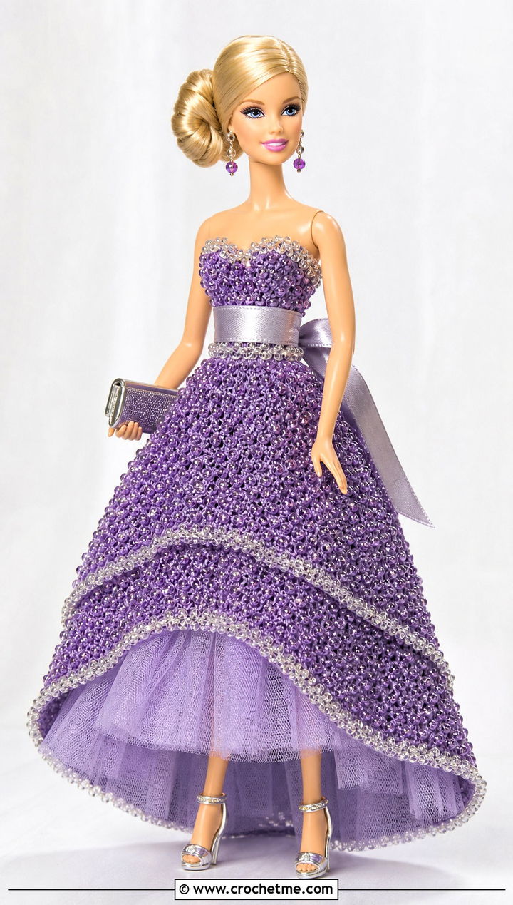 Amethyst Beaded Crochet Barbie Ball Gown - 30 crochet barbie ball gowns outfit ideas