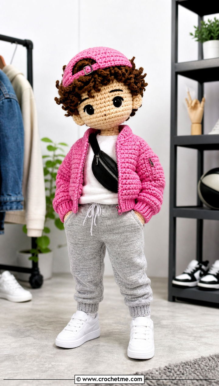 Amigurumi Bomber Jacket With Joggers And Sneakers - 25 amigurumi outfits ideas