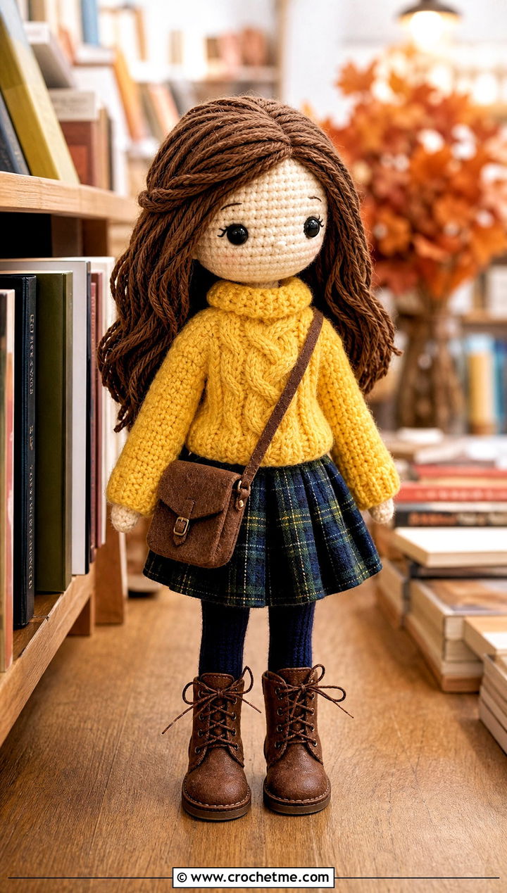 Amigurumi Cable Sweater With Plaid Skirt - 25 amigurumi outfits ideas