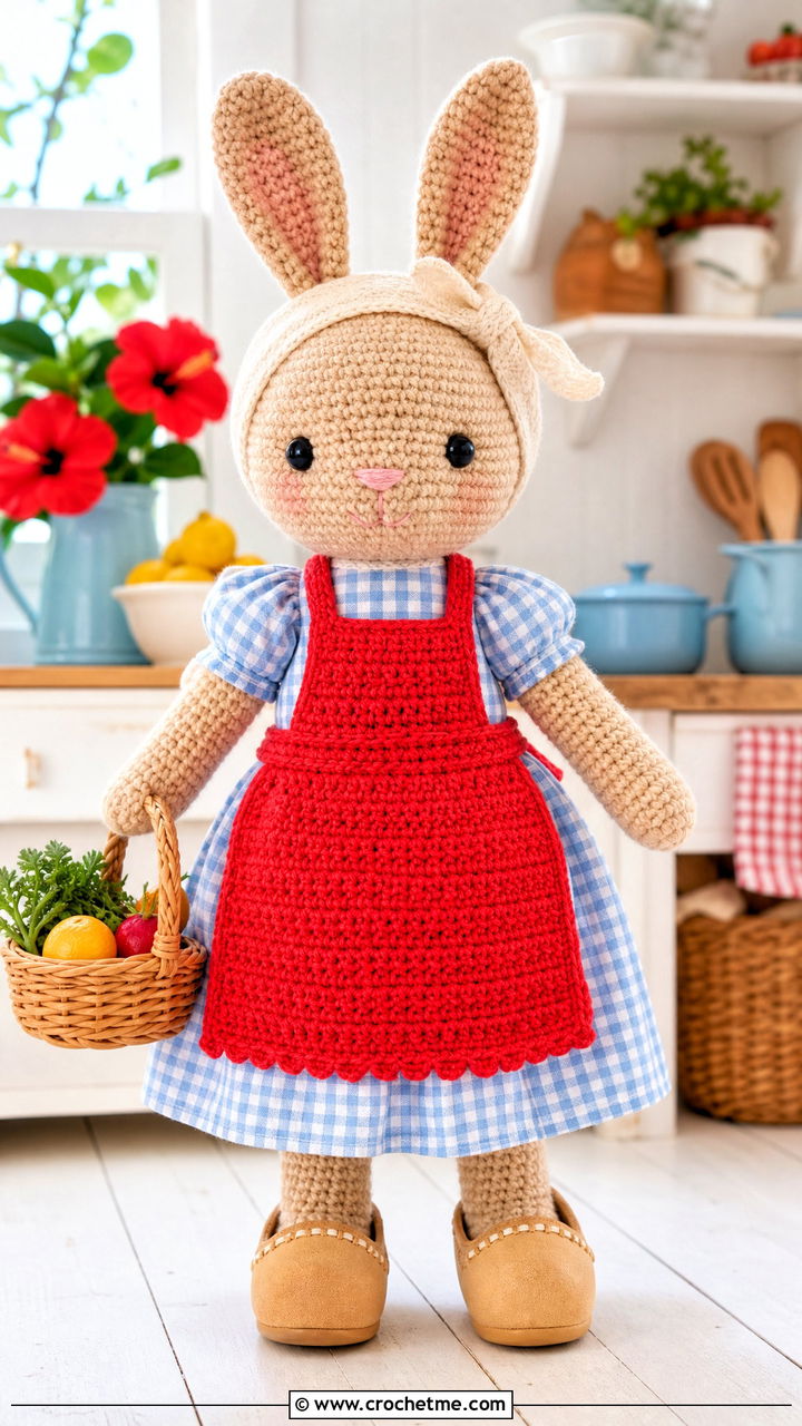 Amigurumi Crochet Apron With Gingham Dress - 35 amigurumi clothes and outfit ideas