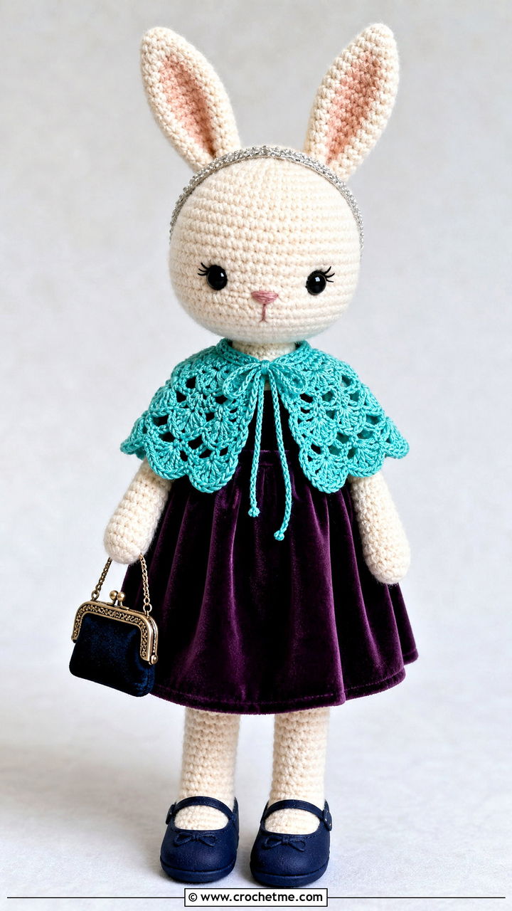 Amigurumi Crochet Capelet With Velvet Dress - 35 amigurumi clothes and outfit ideas