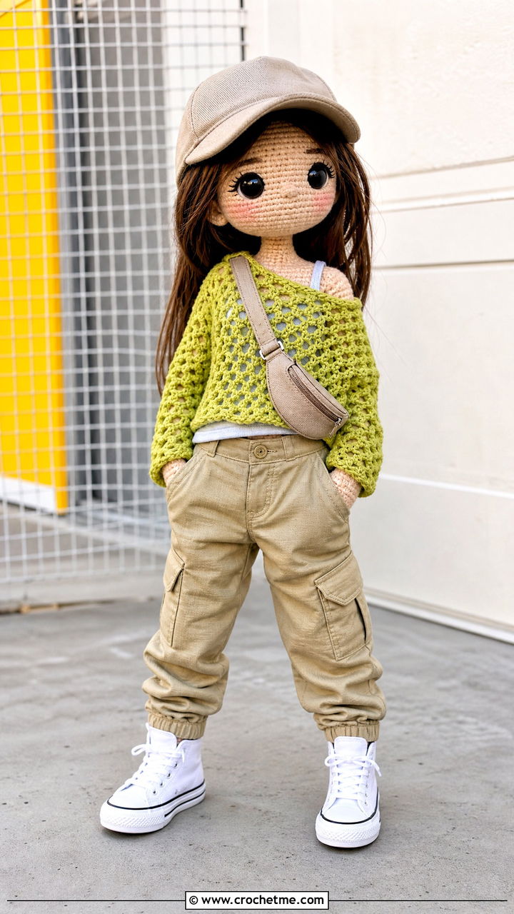 Amigurumi Crochet Mesh Top With Cargo Pants - 35 amigurumi clothes and outfit ideas