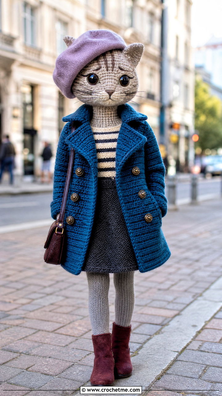 Amigurumi Crochet Peacoat With Beret - 35 amigurumi clothes and outfit ideas