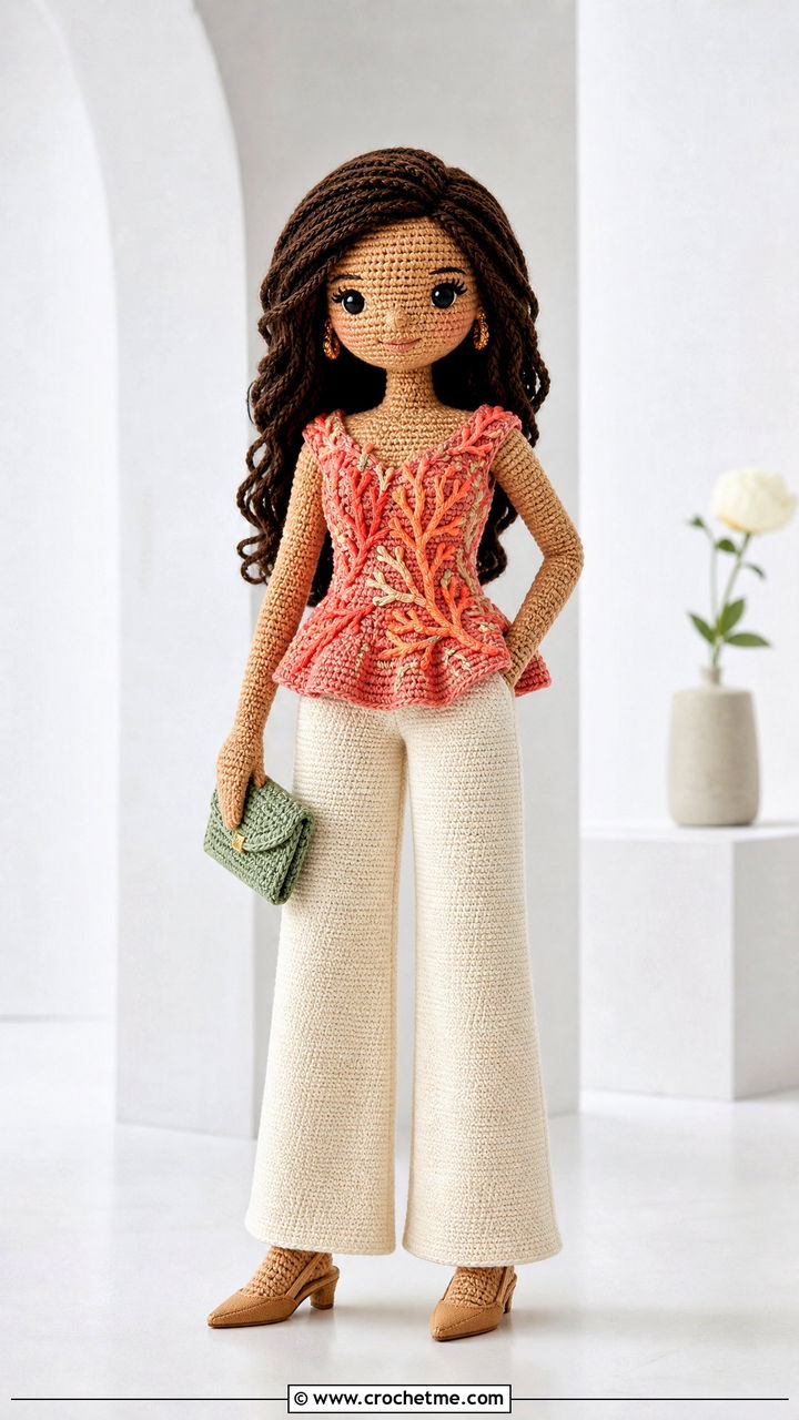 Amigurumi Crochet Peplum Top With Wide Leg Pants - 35 amigurumi clothes and outfit ideas
