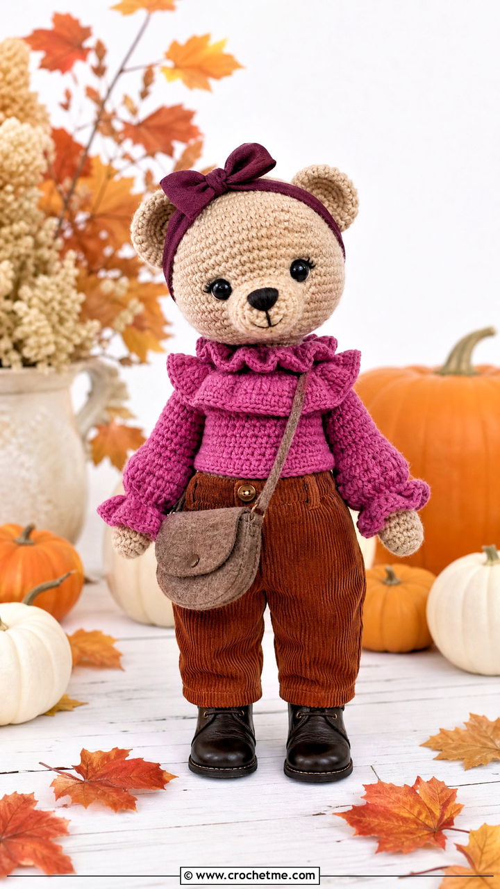 Amigurumi Crochet Ruffle Blouse With Corduroy Pants - 35 amigurumi clothes and outfit ideas