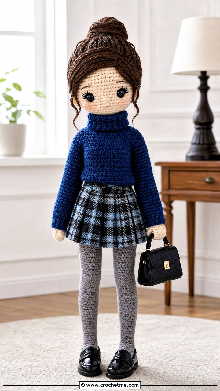Amigurumi Crochet Turtleneck With Plaid Skirt - 35 amigurumi clothes and outfit ideas
