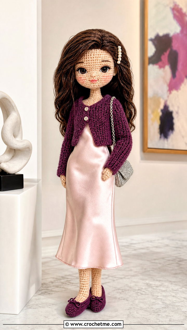 Amigurumi Cropped Cardigan With Slip Dress - 25 amigurumi outfits ideas