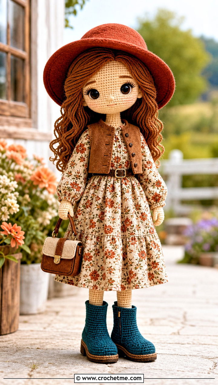 Amigurumi Doll Ankle Boots With Floral Midi Dress - 25 amigurumi doll shoes outfit ideas