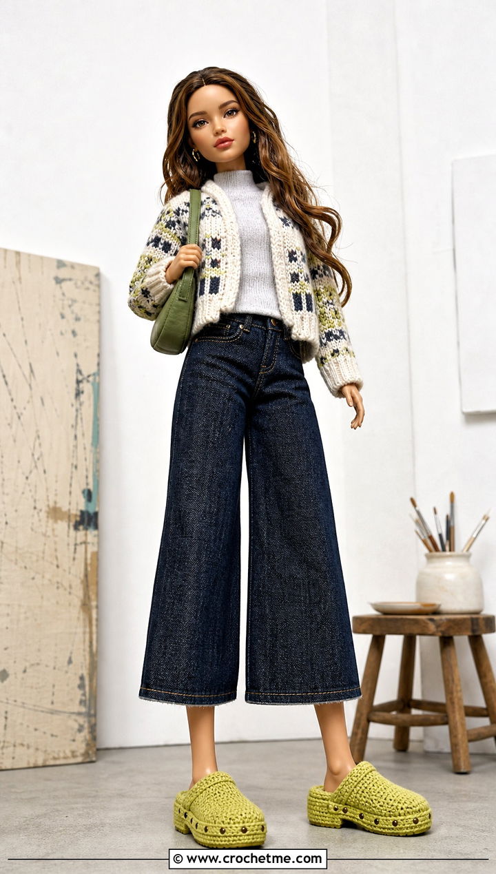 Amigurumi Doll Clogs With Wide Leg Jeans - 25 amigurumi doll shoes outfit ideas