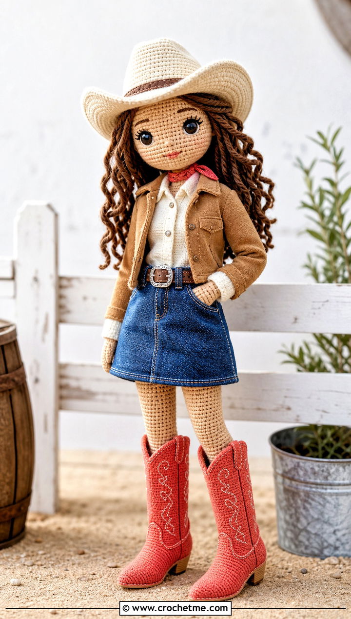 Amigurumi Doll Cowboy Boots With Denim Skirt - 25 amigurumi doll shoes outfit ideas