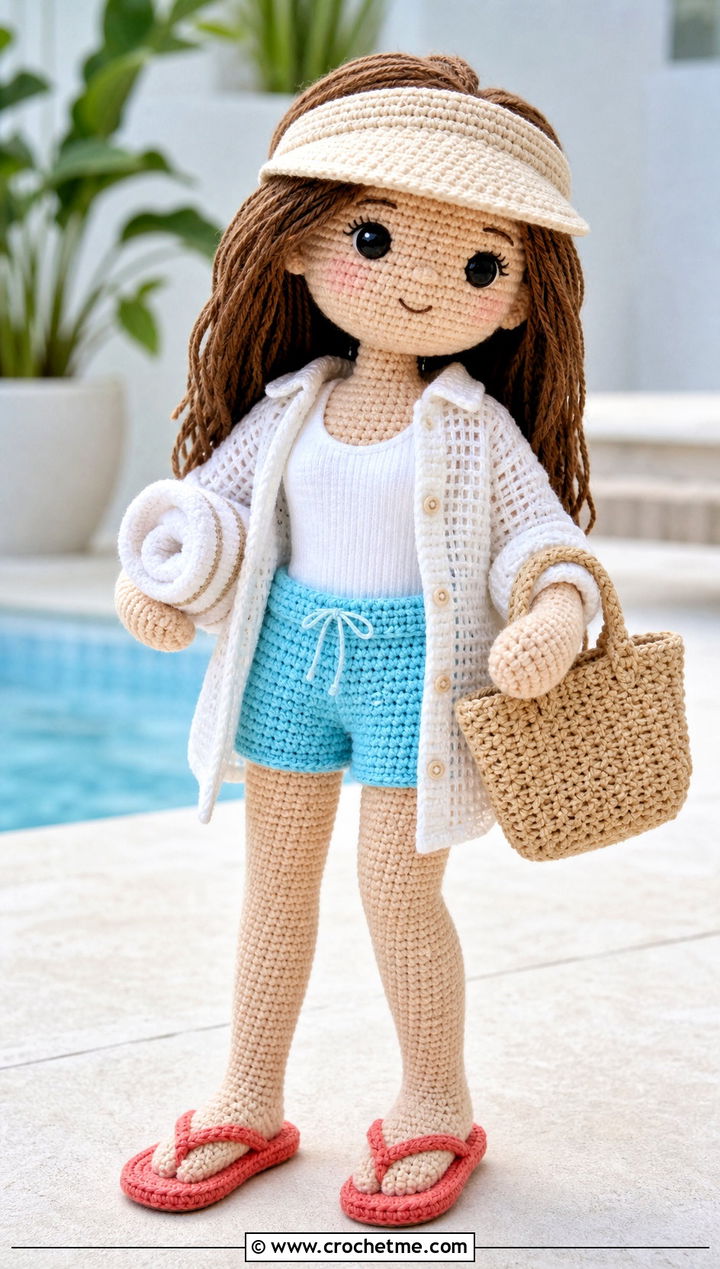 Amigurumi Doll Flip Flops With Beach Cover Up - 25 amigurumi doll shoes outfit ideas