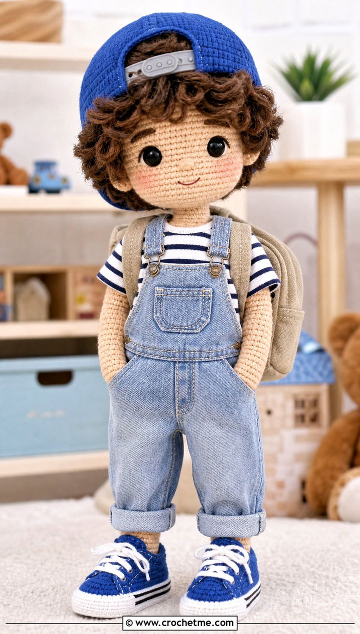 Amigurumi Doll Lace Up Sneakers With Denim Overalls - 25 amigurumi doll shoes outfit ideas