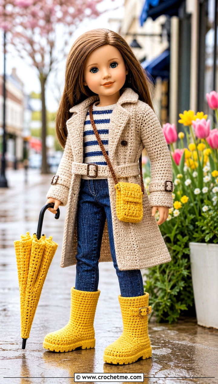 Amigurumi Doll Rain Boots With Trench Coat - 25 amigurumi doll shoes outfit ideas