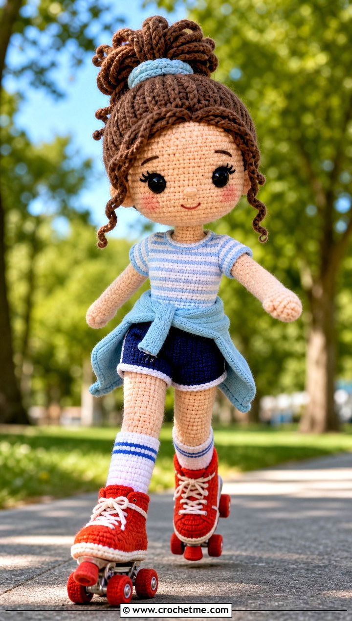 Amigurumi Doll Roller Skates With Sporty Shorts - 25 amigurumi doll shoes outfit ideas