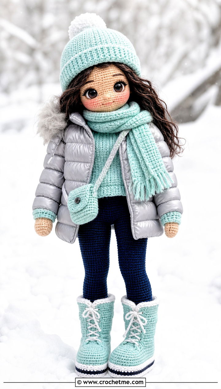 Amigurumi Doll Snow Boots With Puffer Coat - 25 amigurumi doll shoes outfit ideas