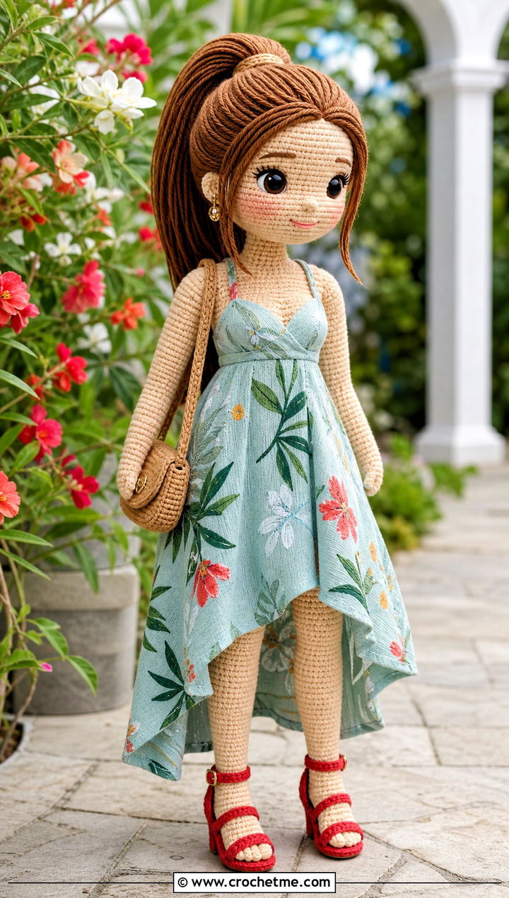 Amigurumi Doll Strappy Sandals With Maxi Dress - 25 amigurumi doll shoes outfit ideas