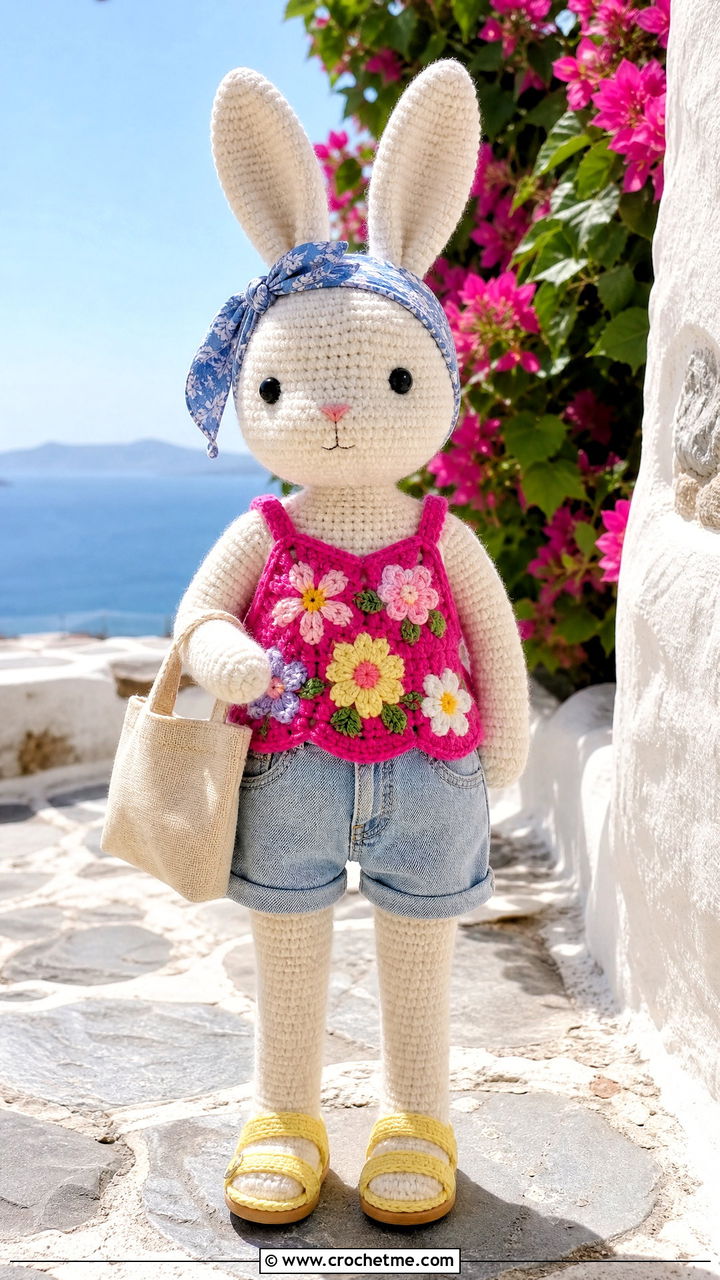 Amigurumi Flower Crochet Tank With Denim Shorts - 35 amigurumi clothes and outfit ideas
