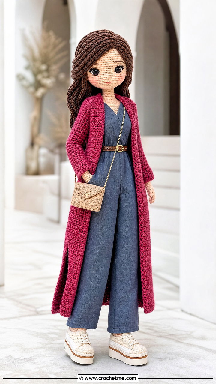 Amigurumi Long Crochet Cardigan With Jumpsuit - 35 amigurumi clothes and outfit ideas