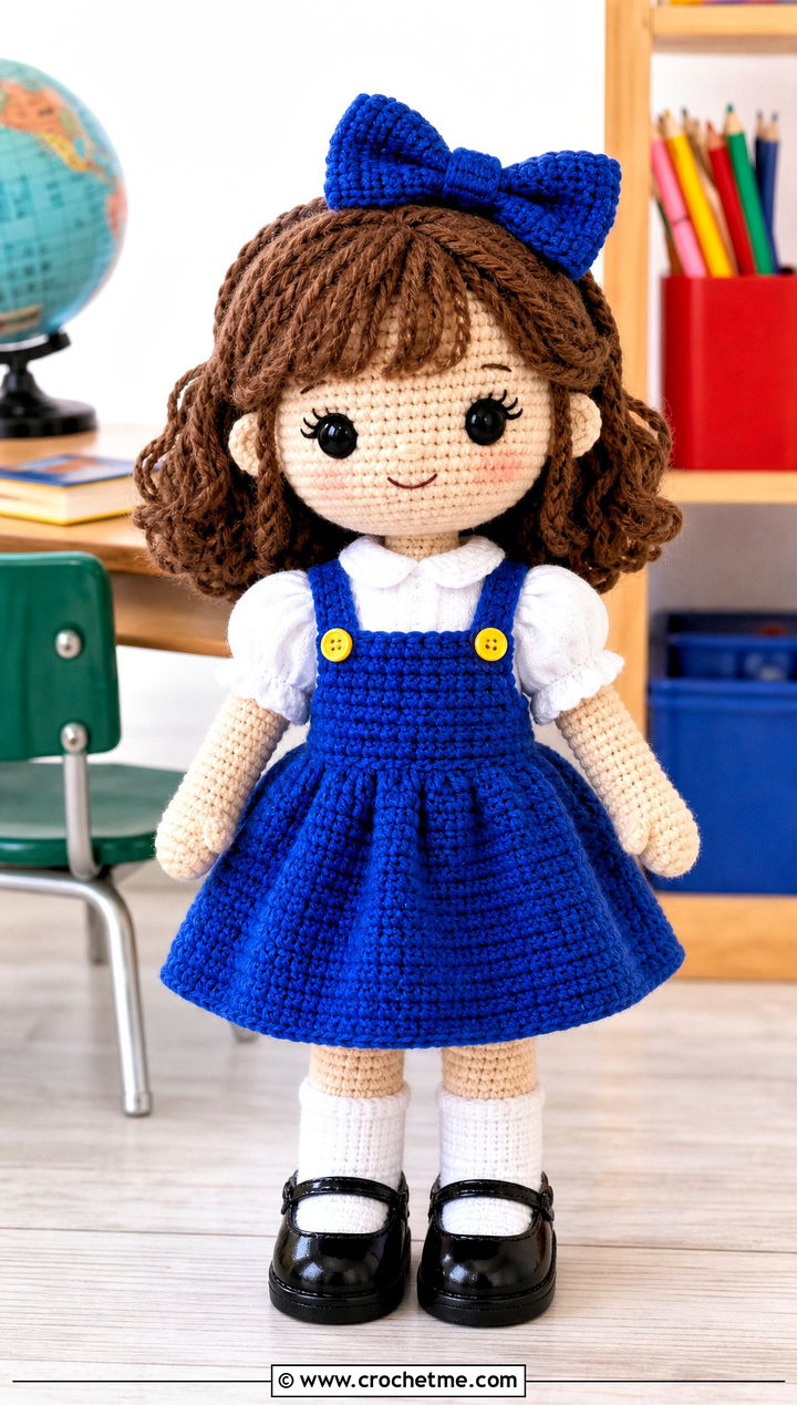Amigurumi Pinafore Dress With Puff Sleeve Blouse - 25 amigurumi outfits ideas