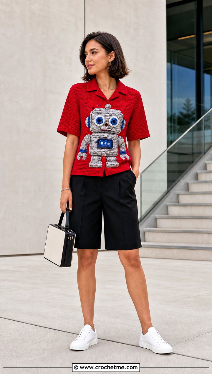 Amigurumi Robot Utility Shirt With Tailored Shorts - 30 Amigurumi Shirt outfit ideas